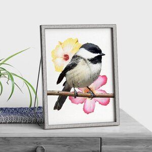 4x6 Chickadee Bird Watercolor Illustration Painting‎ Print